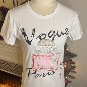 Vogue Paris White Tee with Pink and Black Accents